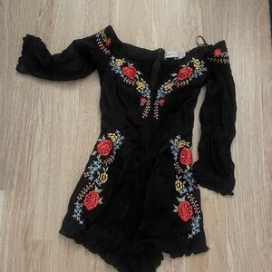 Alice McCall Black Floral Embroidered Top